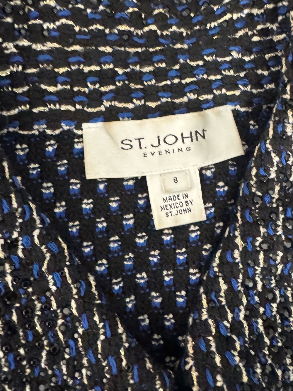St. John Knits Long Tweed Jacket Dress in black/Cream/blue - Picture 7 of 11